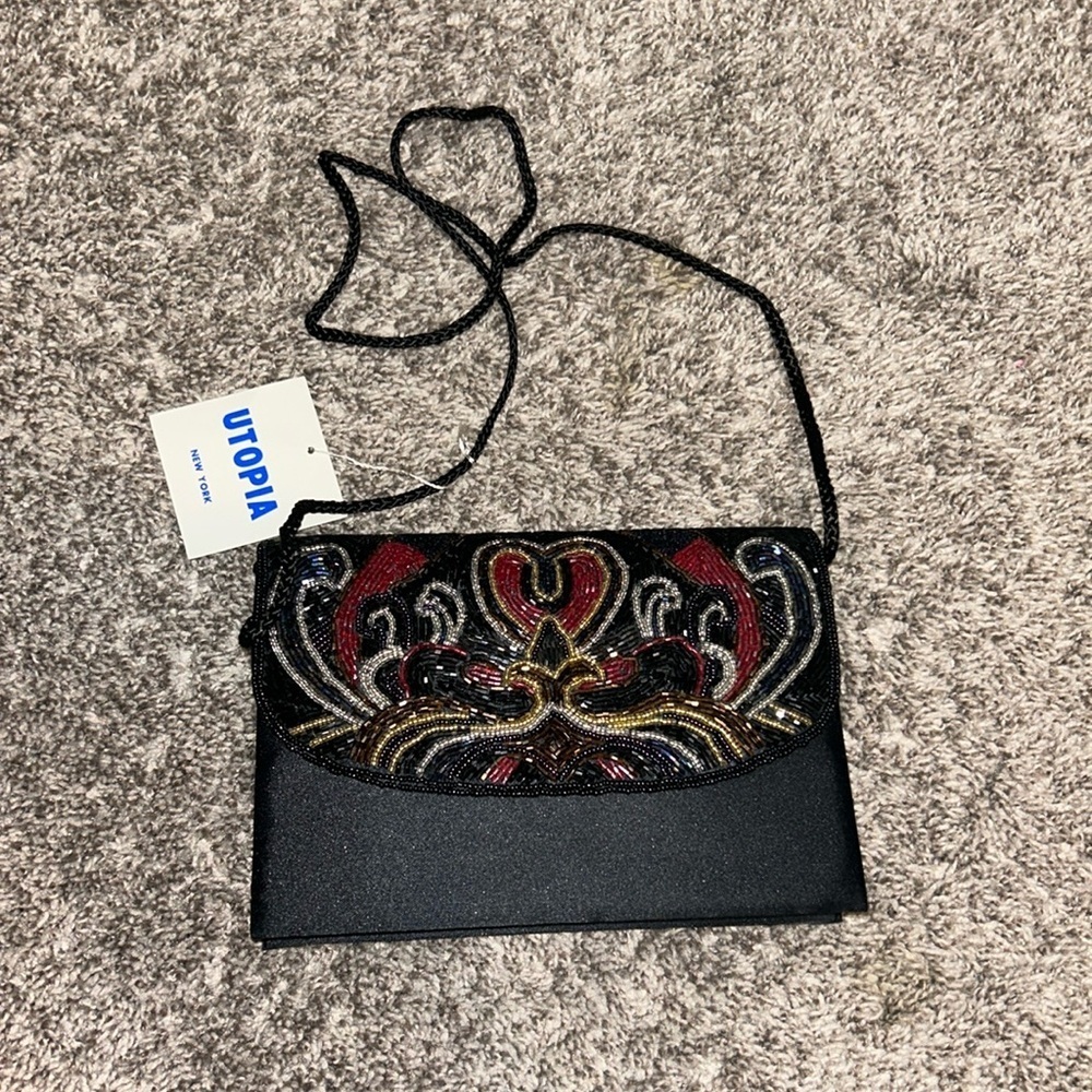 NWT Utopia Evening Beaded Formal Satin Bag